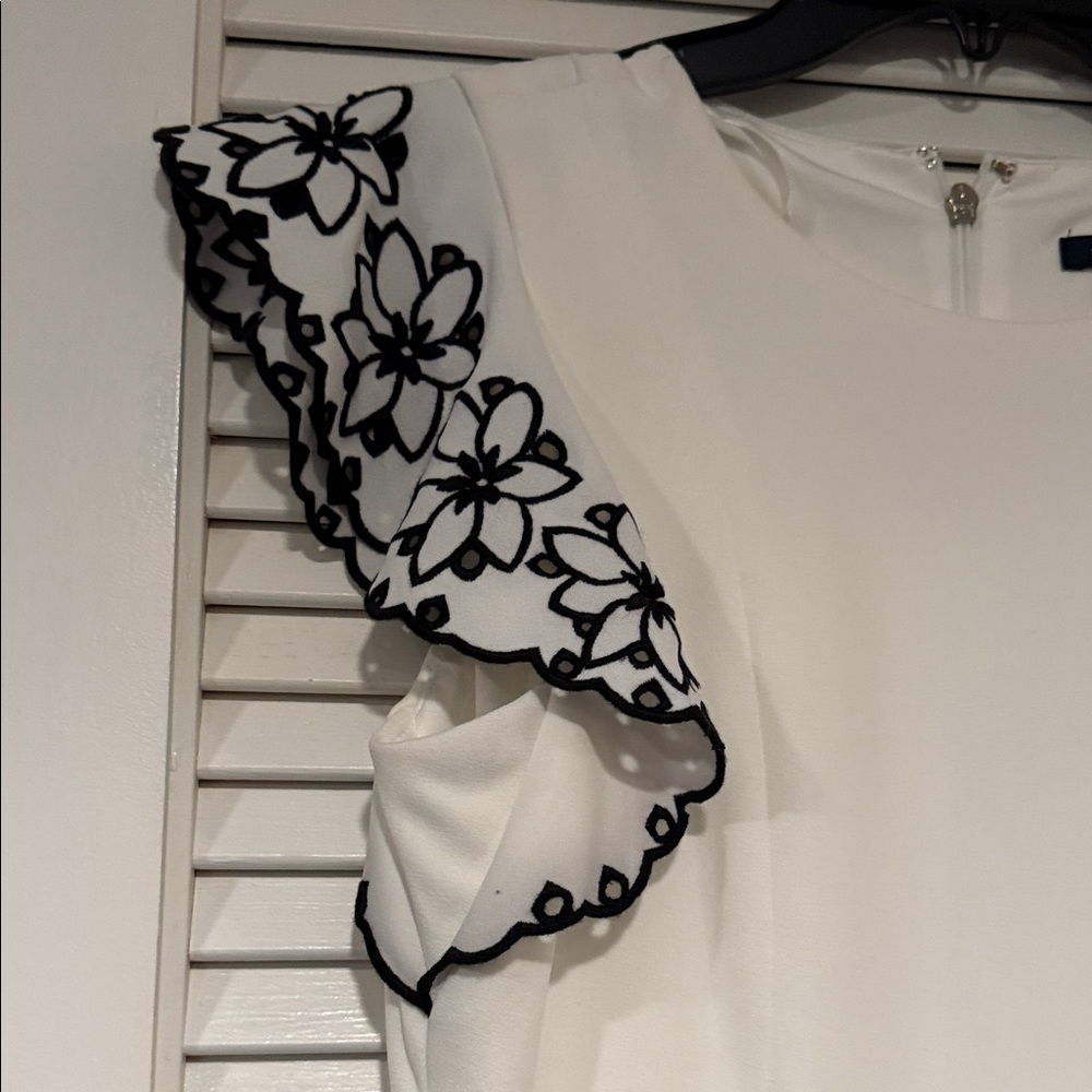 Tommy Hilfiger Cream Dress with Black Floral Sleeves - Picture 2 of 5
